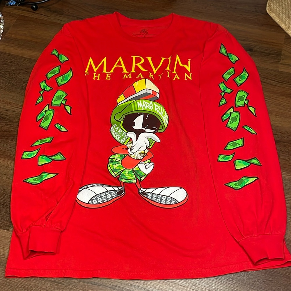 Looney Tunes Marvin The Martian Long Sleeve T Shirt Red Mars Rules